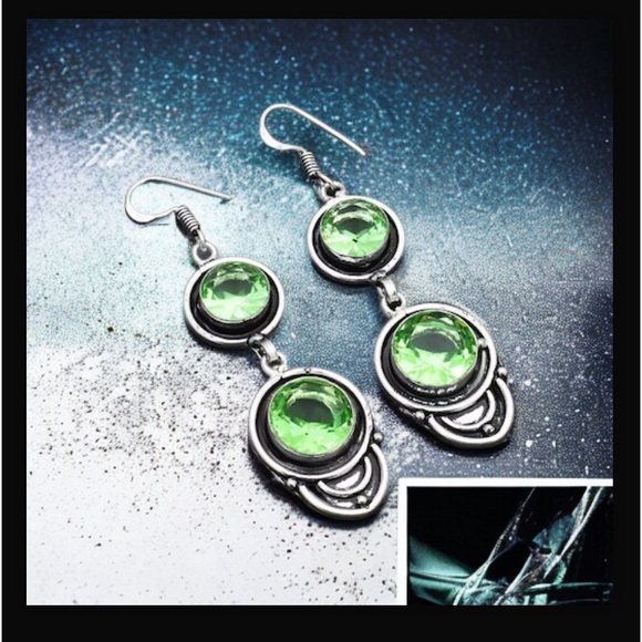 Peridot Handcrafted Drop Hook Style Dangle Earrings 2.4” Long Handmade In India - Picture 6 of 13